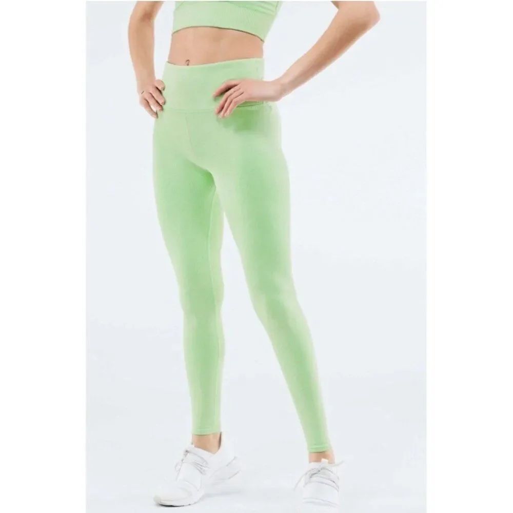 fabletics solid light green ribbed leggings Seamless High Rise Waist Small